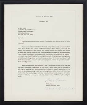 2014 Bobby Brown Twice Signed Letter Regarding 1947 World Series In 11x13 Framed Display (Beckett)